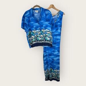 Vintage California Crush Size Large Maxi Dress Set Cafe Beachy 90s Retro Artsy